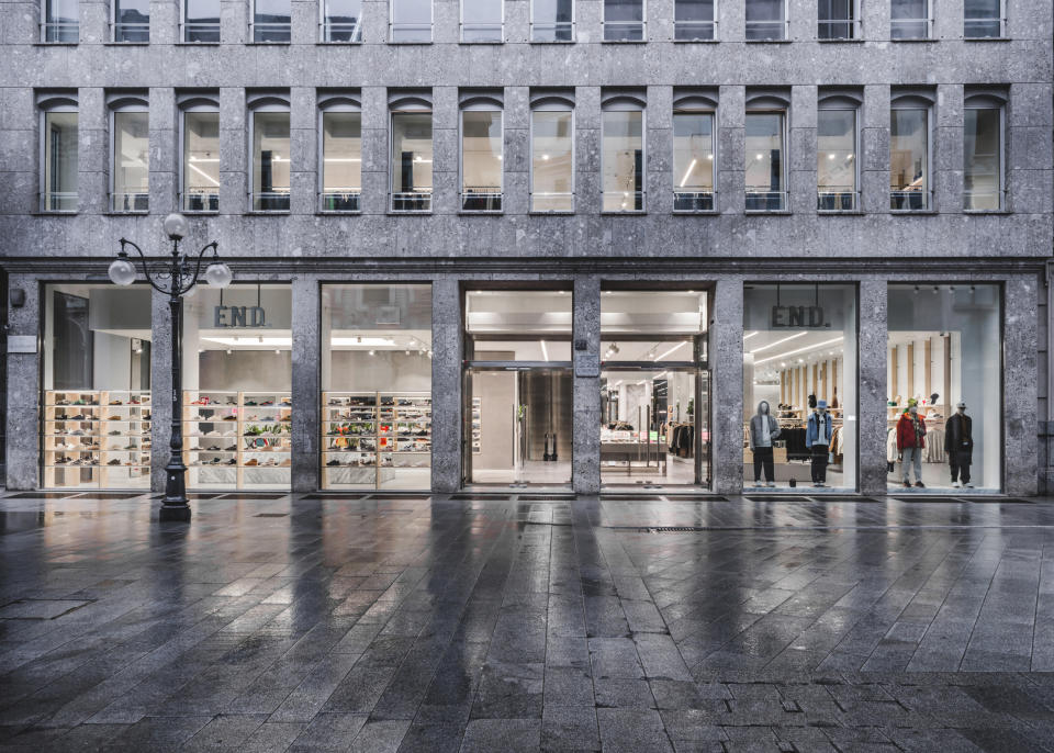 The facade of the End. Milano store in Milan