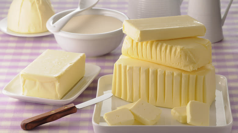 butter blocks piled on dish