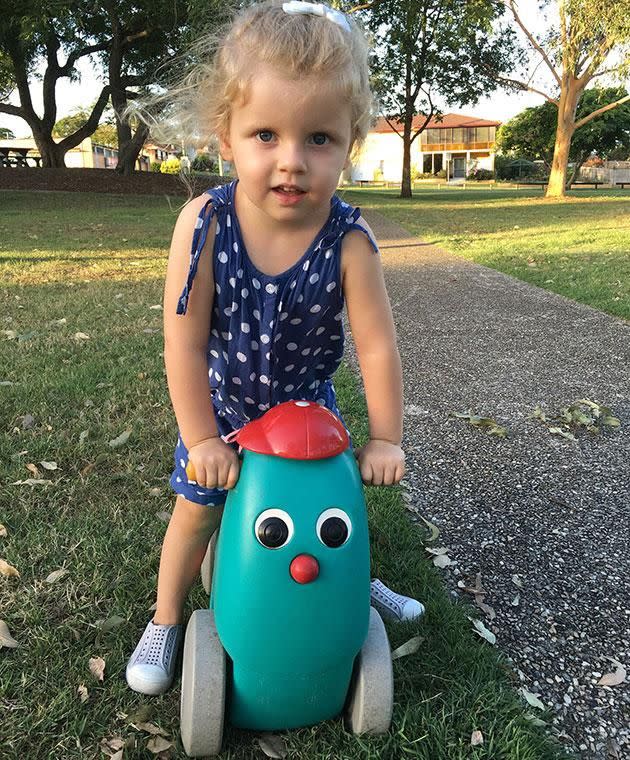 Evelyn loves her cappy coaster just like any other 5-year-old. Photo: Supplied