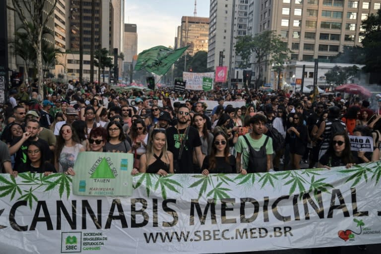 Manifestantes exigen la legalización de la marihuana en la Avenida Paulista en Sao Paulo, Brasil, el 16 de junio de 2024 (NELSON ALMEIDA)