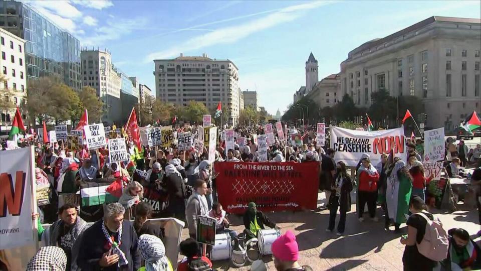 PHOTO: Demonstrators rally in support of Palestinians in Washington, D.C., on Nov. 4, 2023. (Pool via ABC News)