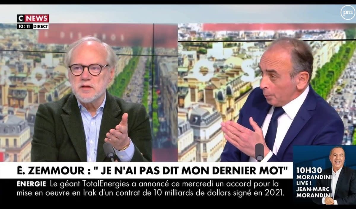 Éric Zemmour était l'invité de Pascal Praud sur CNews, ce mercredi 5 avril 2023. - 