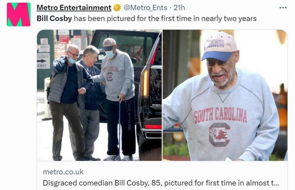 Bill Cosby was photographed in public wearing a University of South Carolina Gamecocks sweatshirt.