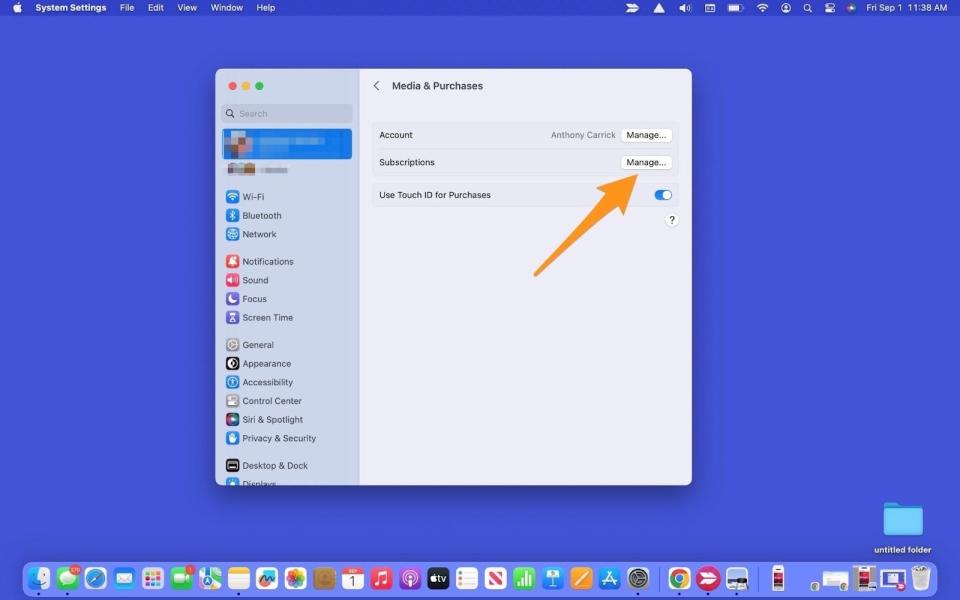 To cancel Apple Music on a Mac, click on the Manage button for your subscriptions.