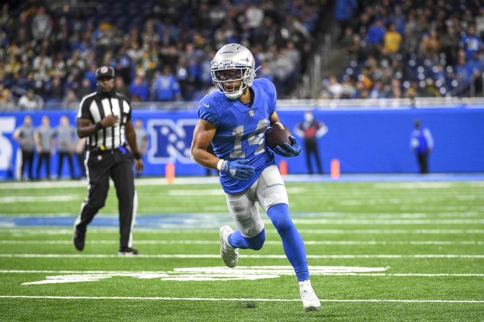 Amon-Ra St. Brown #14 of the Detroit Lions was a fantasy revelation