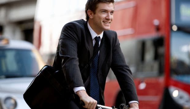 A businessman commuting to work