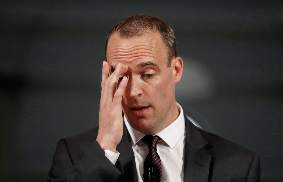 Brexit Secretary Dominic Raab during his speech in central London, on preparations for a no deal Brexit which coincides with the publication of the first of the Government's technical notes on the no deal preparations.