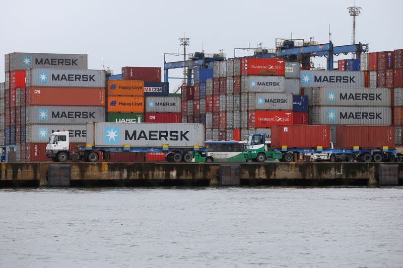 FILE PHOTO: Maersk containers are seen at the Port of Santos