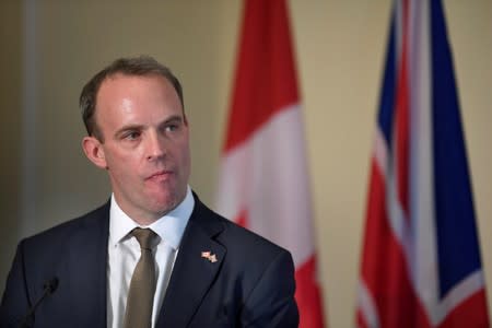 Britain's Foreign Secretary Dominic Raab meets with Canada's Foreign Minister Chrystia Freeland in Toronto