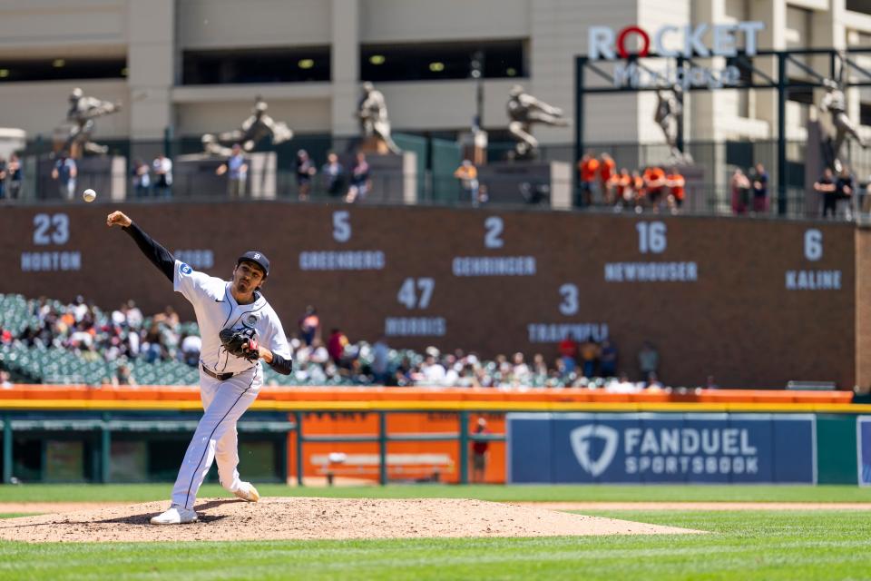 Tigers starting pitcher Alex Faedo (49) pitches during the fifth inning June 2, 2022 against the Minnesota Twins at Comerica Park.