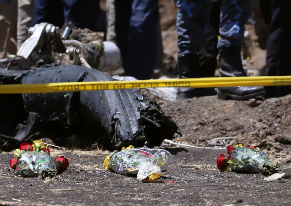 Flowers are seen at the scene of the Ethiopian Airlines Flight ET 302 plane crash, near the town of Bishoftu, southeast of Addis Ababa, Ethiopia March 11, 2019. (Photo: Tiksa Negeri/Reuters)