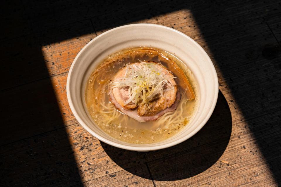 This dish, by chef Scott LaChappelle of Pickerel, will be served during StarChefs Restaurant Week. It's Littleneck Clam Shio Ramen, Hosaki Menma, Chashu Pork Shoulder and Belly.
