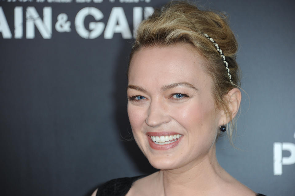 Sophia Myles arrives at the LA Premiere of "Pain and Gain" at the TCL Theatre on Monday, April 22, 2013 in Hollywood, Calif. (Photo by Richard Shotwell/Invision/AP)