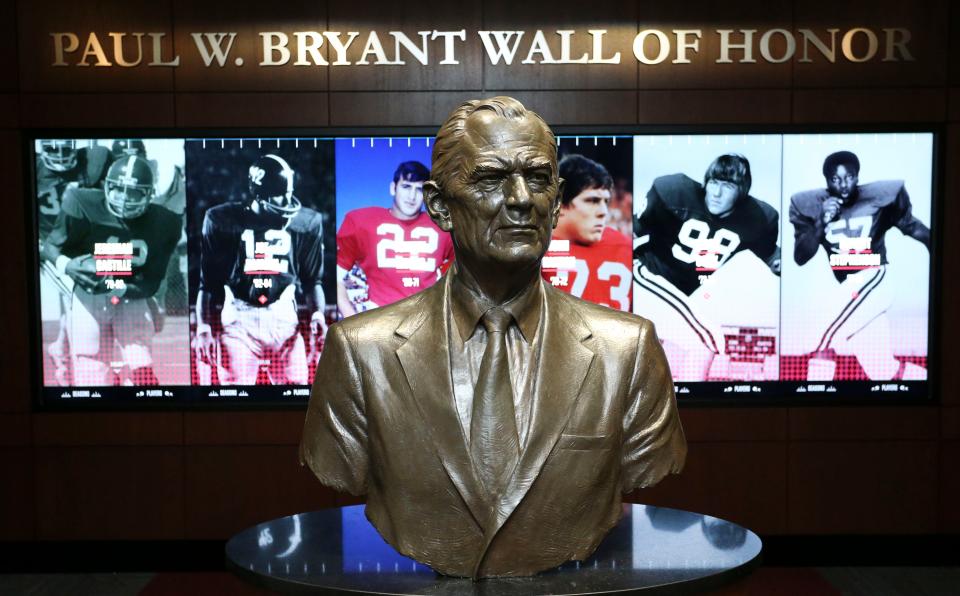 The Paul W. Bryant Museum features an interactive wall display where fans can look up information on the legendary coach's teams and individual players. [Staff Photo/Gary Cosby Jr.]