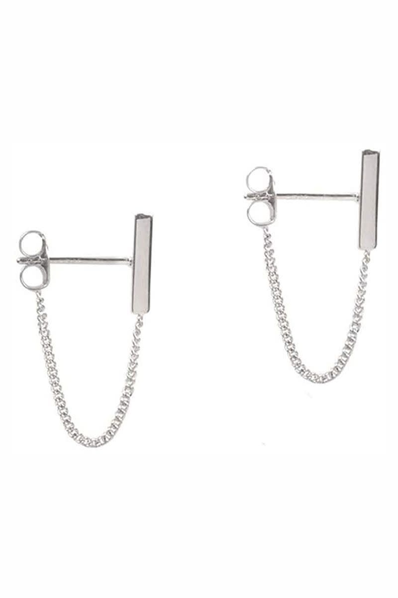 Minimalist Bar Earrings with Chain Dangle