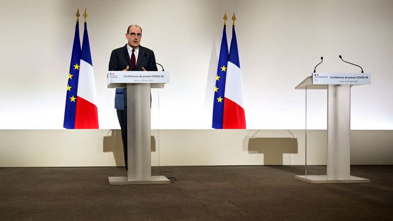 French Prime Minister Castex delivers a news conference on the current strategy for the ongoing COVID-19 pandemic, in Paris