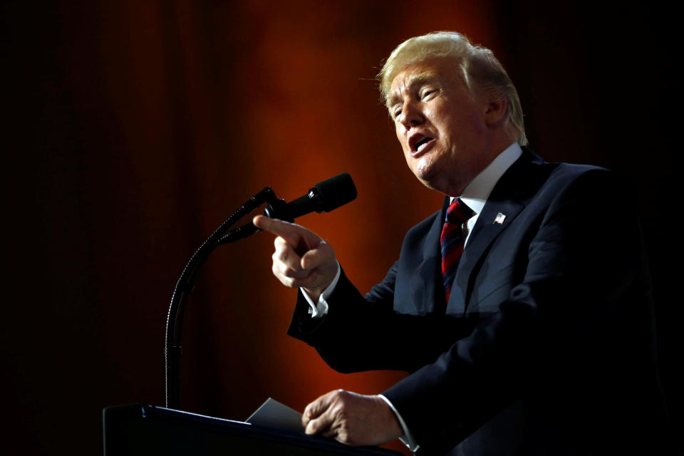 President Trump speaks in Washington, D.C., on Tuesday. (Photo: Al Drago/Reuters)