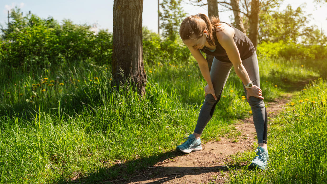  How to poop in the woods: runner struggling. 