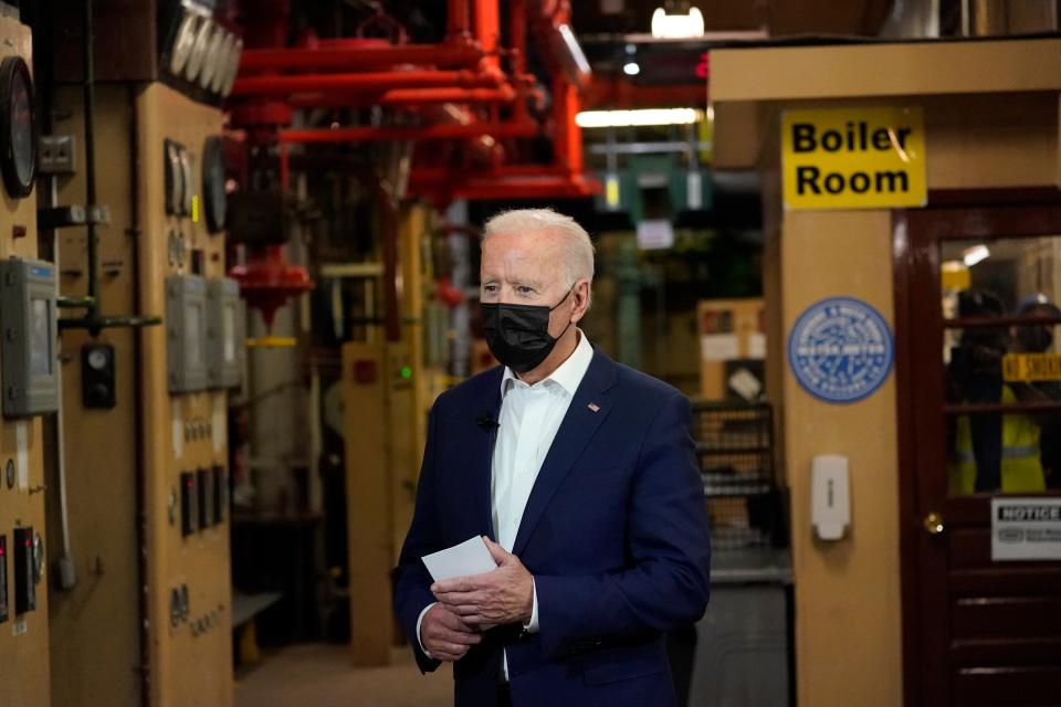 Joe Biden visits the Carrollton Water Treatment plant in New Orleans on 6 May.AP