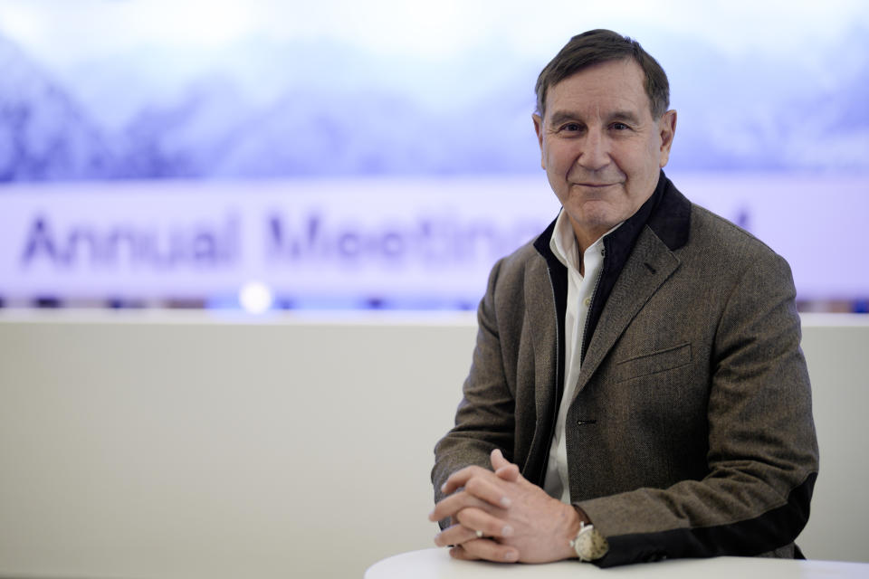 Richard Edelman, CEO of the Edelman global communication company, poses for a portrait after an interview with The Associated Press about the Edelman Trust Barometer report, at the sidelines of the World Economic Forum in Davos, Switzerland, Monday, Jan. 15, 2024. The annual meeting of the World Economic Forum is taking place in Davos from Jan. 15 until Jan. 19, 2024. (AP Photo/Markus Schreiber)