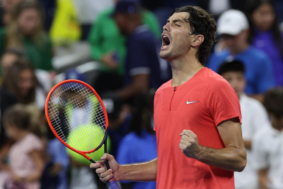 Taylor Fritz celebrates match against Juan Pablo Varillas. (Al Bello/Getty Images)