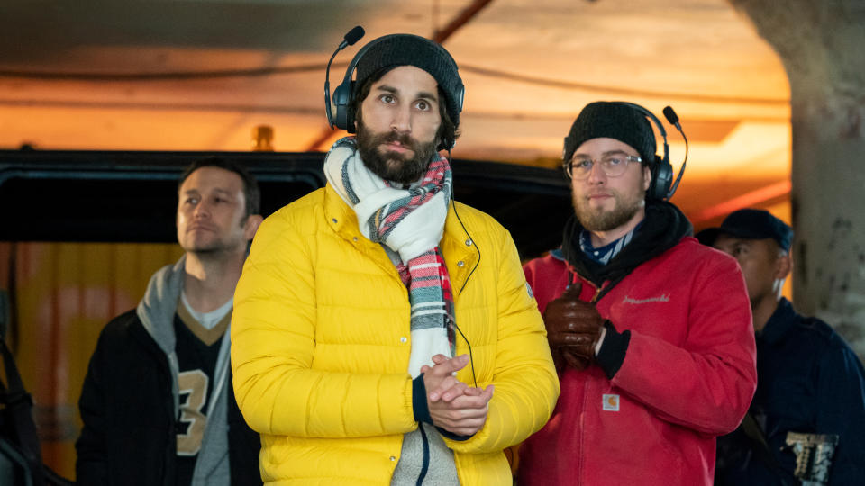 Joseph Gordon-Levitt, Ariel Schulman and Henry Joost on the set of 'Project Power'. (Credit: Skip Bolen/Netflix)