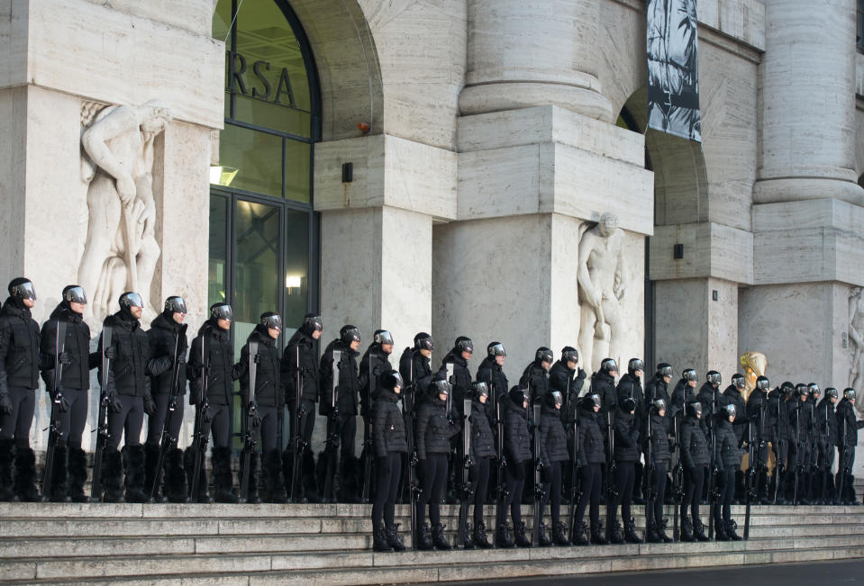 A photo of Moncler’s first day as a public company in Milan used for the campaign.