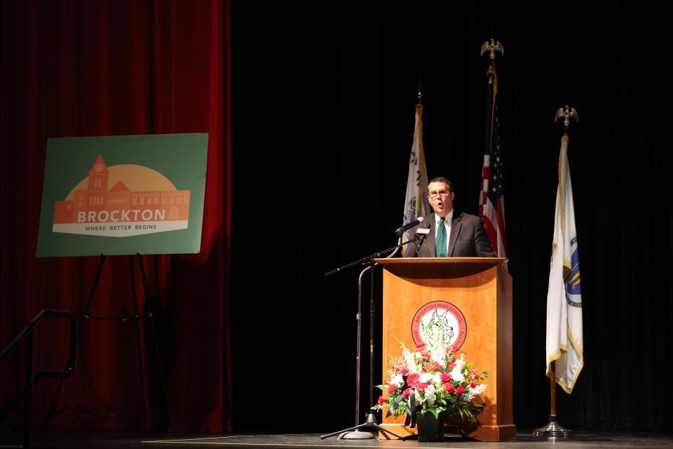 Mayor Robert Sullivan delivered his State of the City address at the Nelson Auditorium on the campus of Brockton High School on Thursday, March 16, 2023.