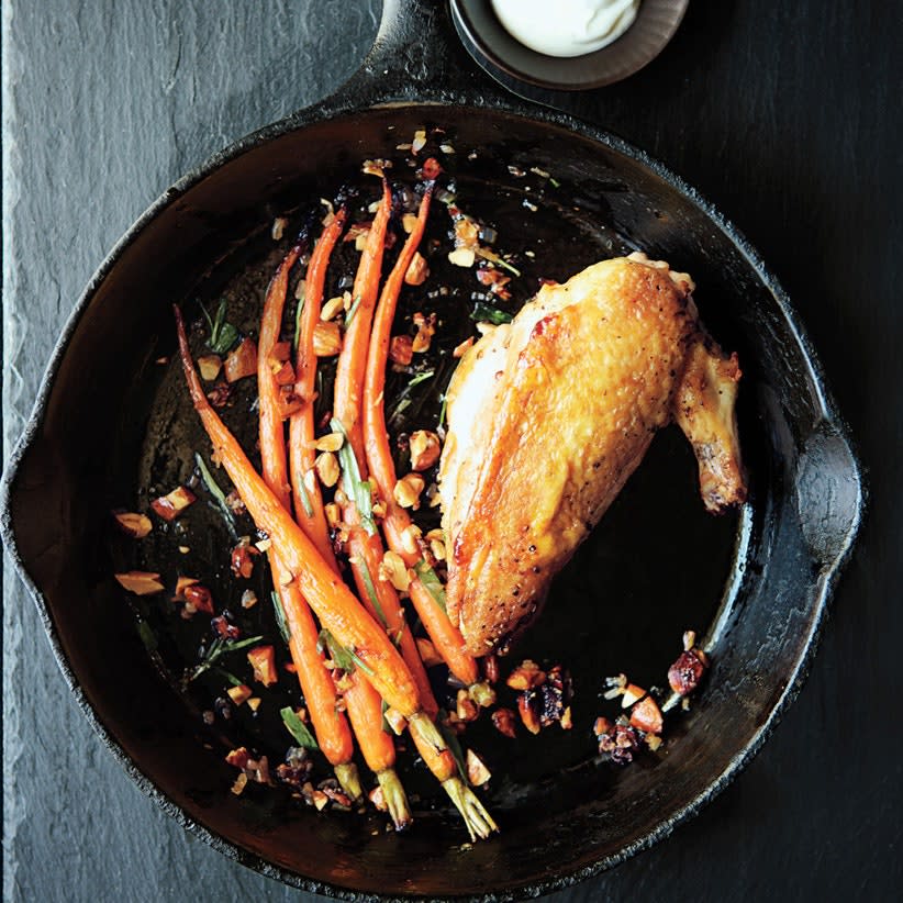 Pan-Roasted Chicken with Carrots and Almonds