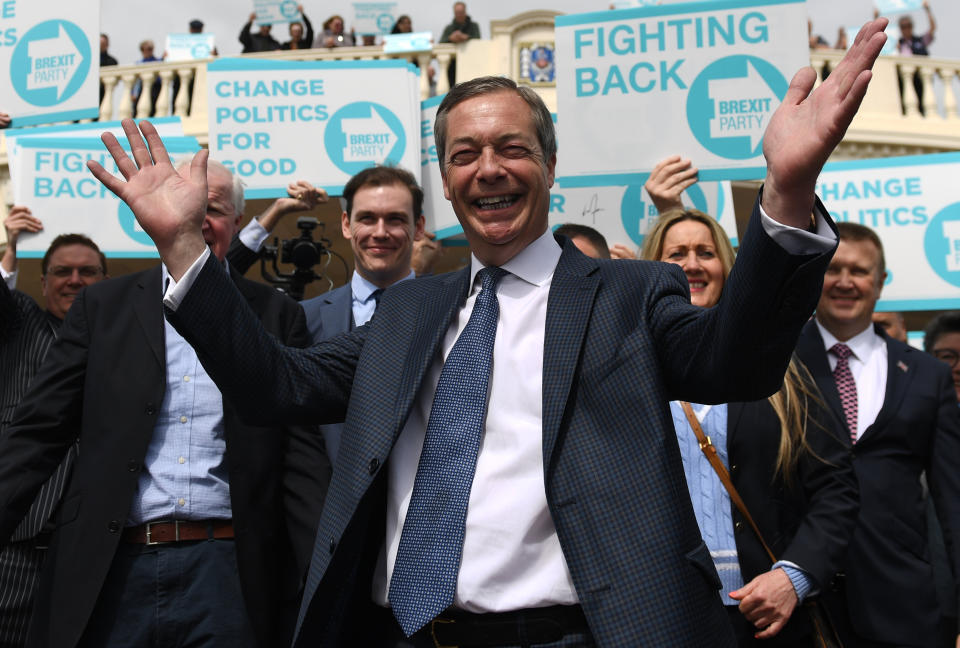 Nigel Farage during a walkabout and rally in Clacton, Essex, for his Brexit Party (Picture: PA)