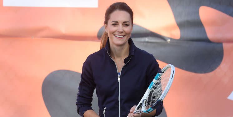 london, england september 24 catherine, duchess of cambridge plays tennis with british us open champion emma raducanu as they return to the ltas national tennis centre for the homecoming and to celebrate their success on september 24, 2021 in london, england photo by chris jacksongetty images for lta