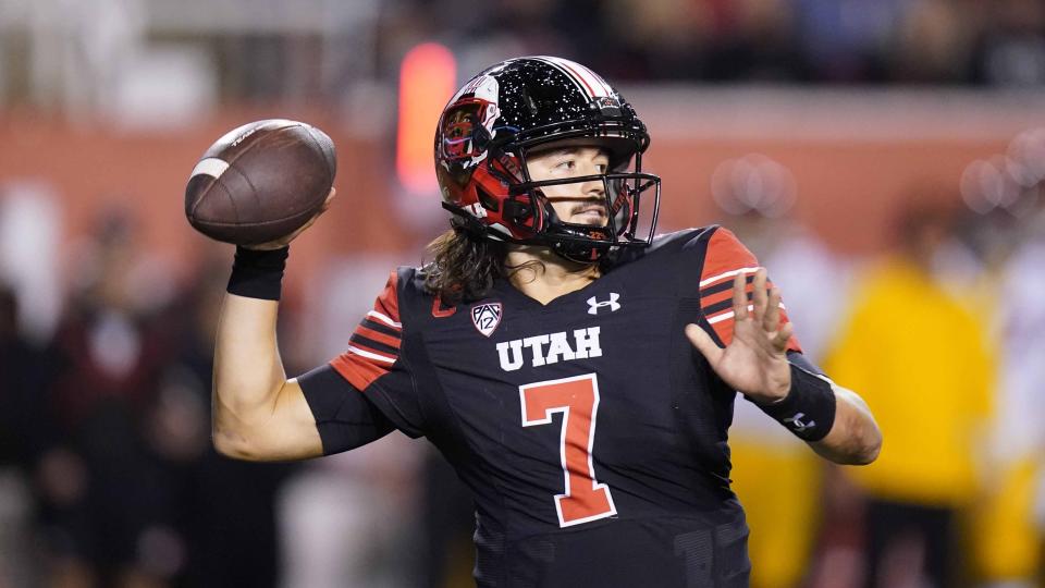 Utah quarterback Cameron Rising (7) missed last week's game with an injury. Will he return to action this weekend against Arizona? (AP Photo/Rick Bowmer)