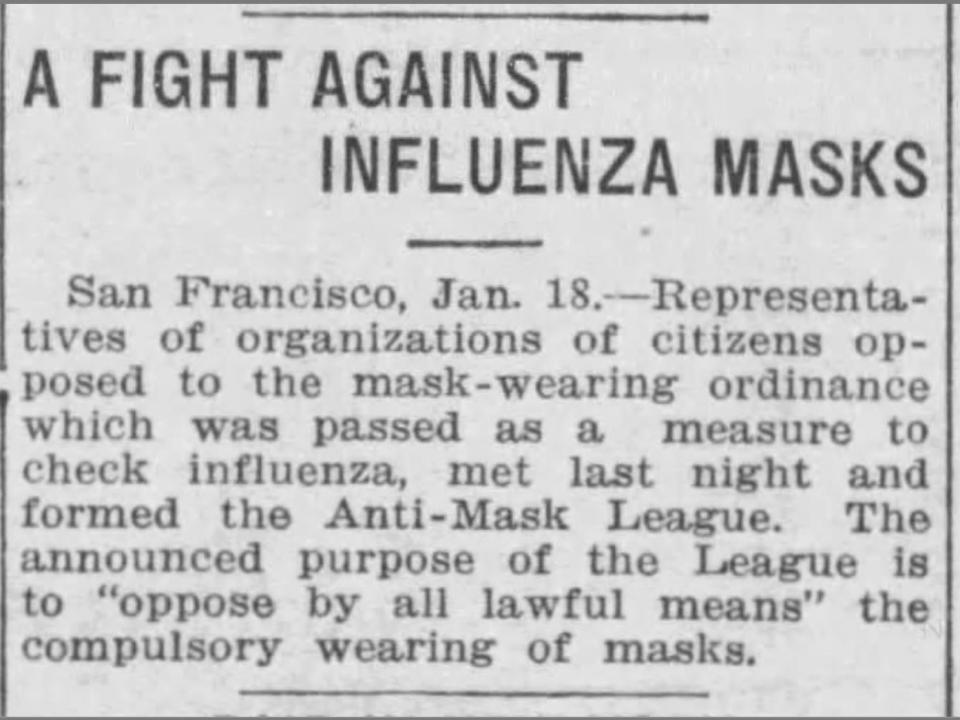 newspaper clipping anti mask league 1919