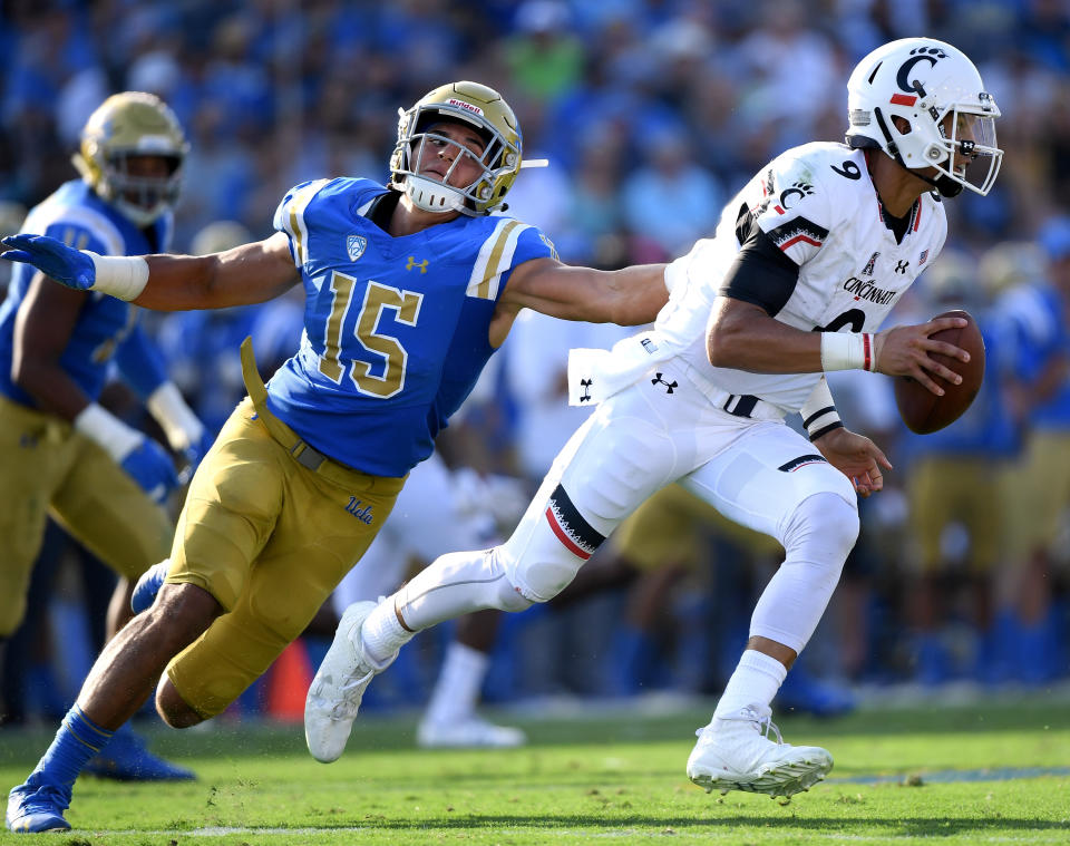 Former 5-star recruit Jaelan Phillips played in 10 games over two years at UCLA because of injuries. (Photo by Harry How/Getty Images)