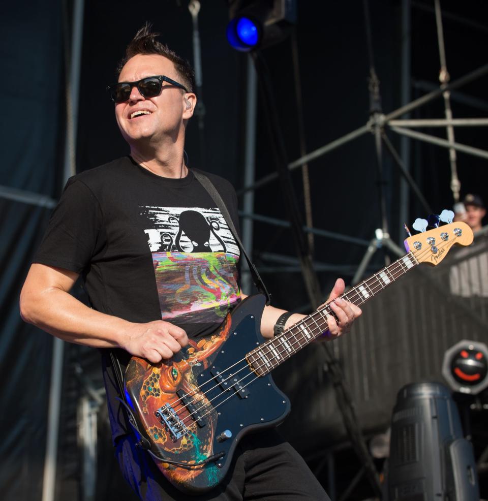 Blink-182 performs on the Firefly Main Stage in The Woodlands of Dover in 2016.