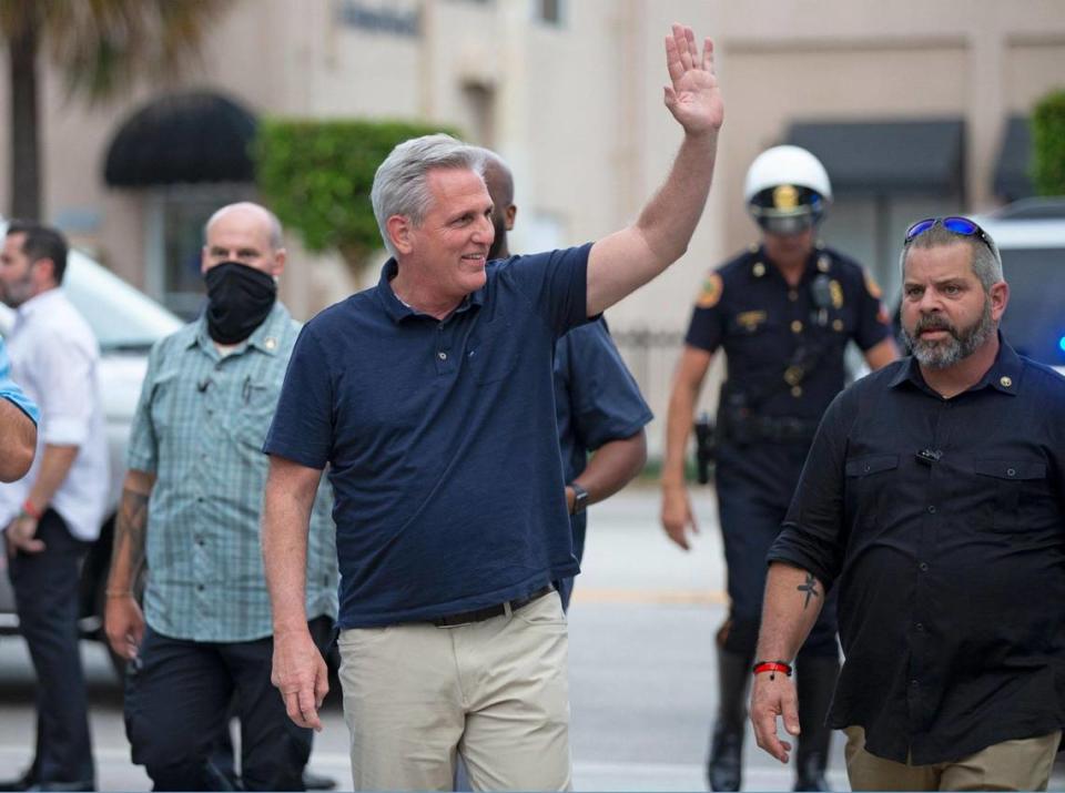 House Republican Leader Kevin McCarthy, along with Miami’s Republican congressional delegation, attended a rally in support of anti-government protesters in Cuba at Versailles Restaurant on SW Eighth Street in Little Havana, on Wednesday, August 4, 2021.