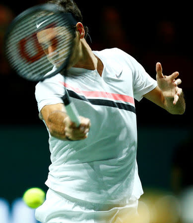 Tennis - ATP 500 - Rotterdam Open - Quarterfinal - Ahoy, Rotterdam, Netherlands - February 16, 2018 Roger Federer of Switzerland in action against Robin Haase of the Netherlands. REUTERS/Michael Kooren