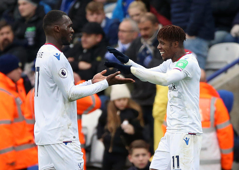 Christian Benteke and Wilfried Zaha both scored in Crystal Palace’s win at Leicester City on Saturday. (Getty)