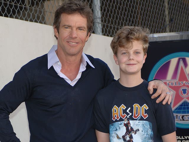 <p>Frank Trapper/Corbis/Getty</p> Dennis Quaid and his son Jack pose at Quaid's Star on the Hollywood Walk of Fame.