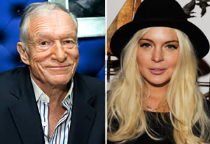 Hugh Hefner, Lindsay Lohan | Photo Credits: Michael Bezjian/WireImage.com; Amy Graves/WireImage.com