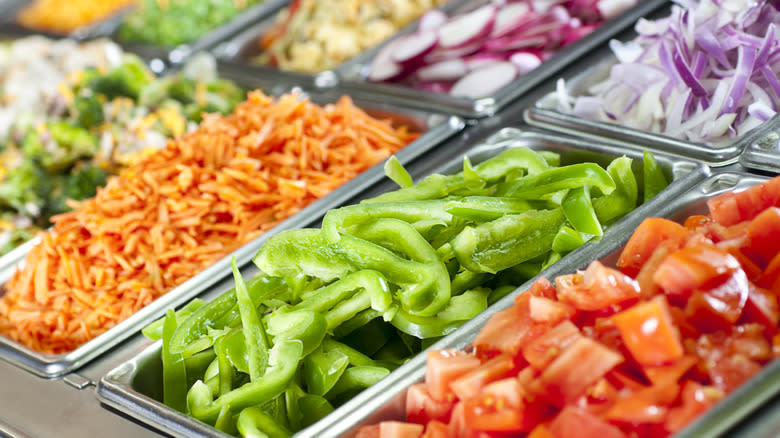 chopped vegetables in salad bar