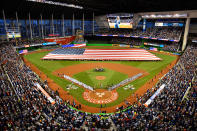 <p>A general view during the national anthem prior to the 88th MLB All-Star Game at Marlins Park on July 11, 2017 in Miami, Florida. (Photo by Mark Brown/Getty Images) </p>