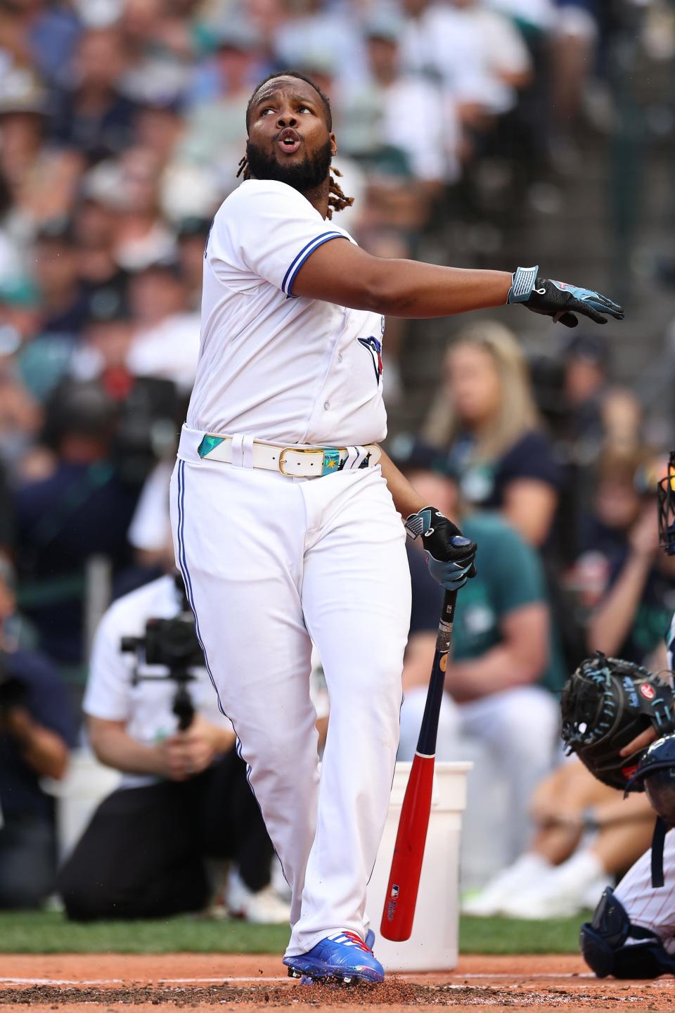 Vladimir Guerrero Jr. swings for the fences during the Home Run Derby.