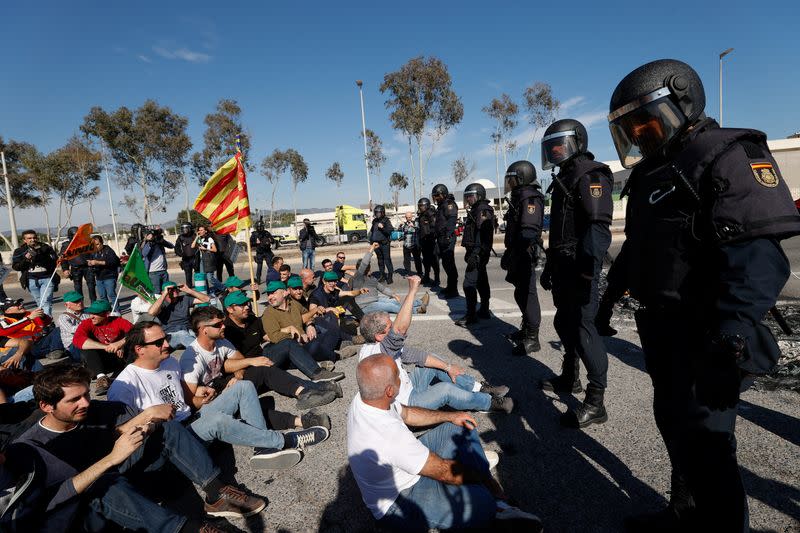 Spanish farmers block access to the Castellon port during a protest