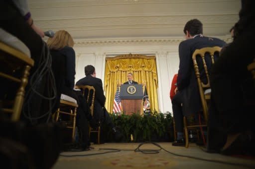 US President Barack Obama speaks during a press conference in the East Room of the White House in Washington, DC. Obama told opposition Republicans they would have to accept tax increases for the rich if the country was to avoid going over the fiscal cliff