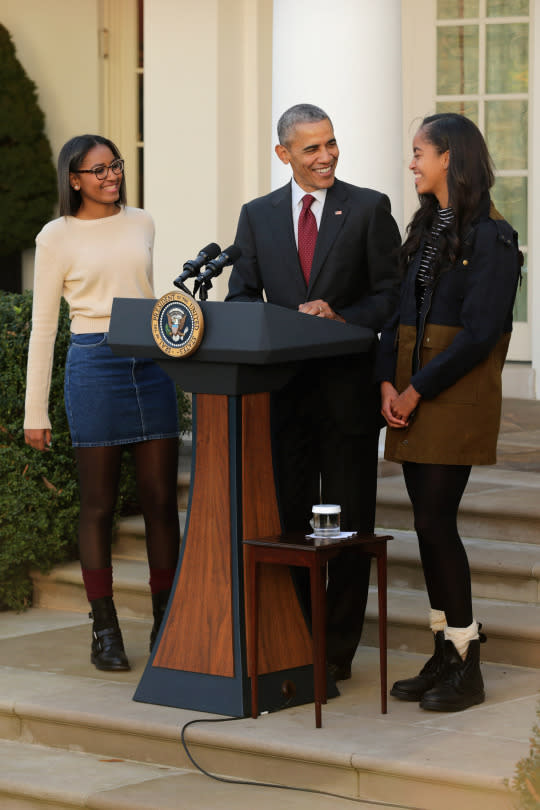 Sasha Obama joins her father and older sister at the Annual Turkey Pardoning Ceremony in Washington, D.C. 