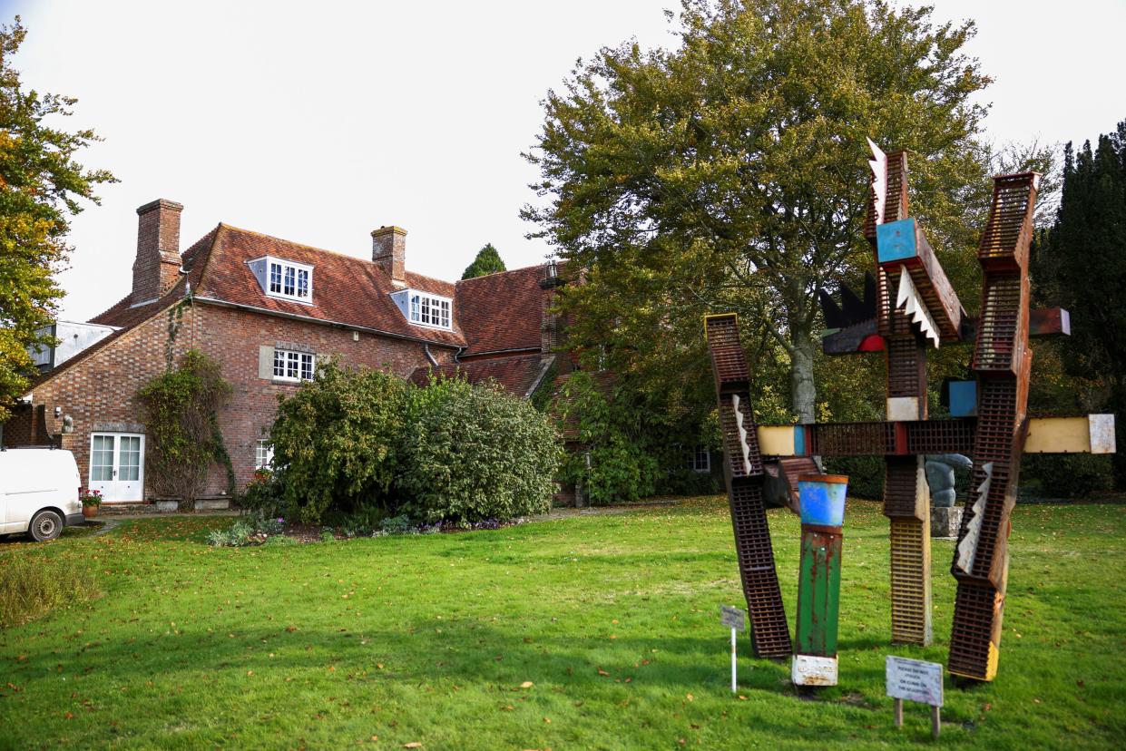 Sculpture in the gardens of Farleys House & Gallery, former home to American photographer and surrealist Lee Miller, now turned into a exhibition of her, and other surrealists artwork, in Muddles Green, East Sussex, Britain, October 19, 2020. Picture taken October 19, 2020. REUTERS/Henry Nicholls