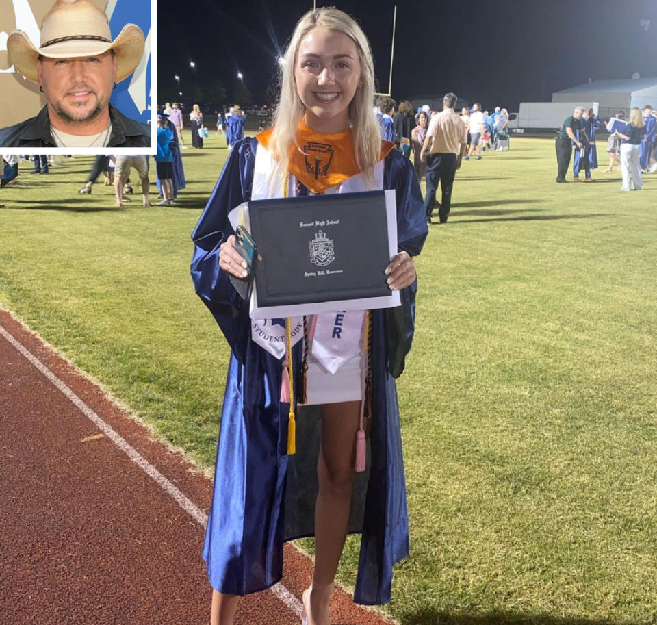 <p>On May 22, the country star <a href="https://people.com/country/jason-aldean-daughter-keeley-graduates-high-school/" rel="nofollow noopener" target="_blank" data-ylk="slk:shared an Instagram;elm:context_link;itc:0;sec:content-canvas" class="link ">shared an Instagram</a> photo of his 18-year-old daughter <a href="https://www.instagram.com/p/Bt3cikKBKFw/" rel="nofollow noopener" target="_blank" data-ylk="slk:Keeley;elm:context_link;itc:0;sec:content-canvas" class="link ">Keeley</a> holding up her high school diploma while at her graduation ceremony.</p> <p>"Hard to believe this kid graduated from high school tonight. Really excited to see what the next chapter in life holds for her," wrote Aldean, who shares Keeley and 13-year-old <a href="https://www.instagram.com/p/BmtStubgUyQ/" rel="nofollow noopener" target="_blank" data-ylk="slk:Kendyl;elm:context_link;itc:0;sec:content-canvas" class="link ">Kendyl</a> with ex-wife Jessica Ann Ussery.</p> <p>"Your future is what u make it, so go get em Keeley," he added. "We love you!"</p> <p>Keeley is headed to Belmont University in Nashville.</p>