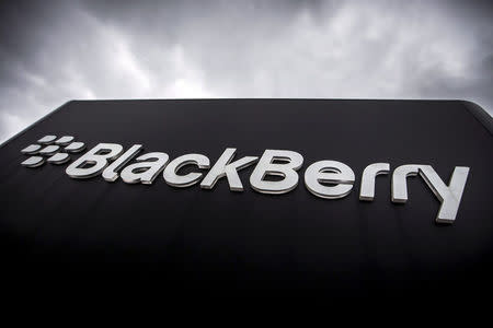 FILE PHOTO - A Blackberry sign is seen in front of their offices on the day of their annual general meeting for shareholders in Waterloo, Canada in this June 23, 2015. REUTERS/Mark Blinch/File photo