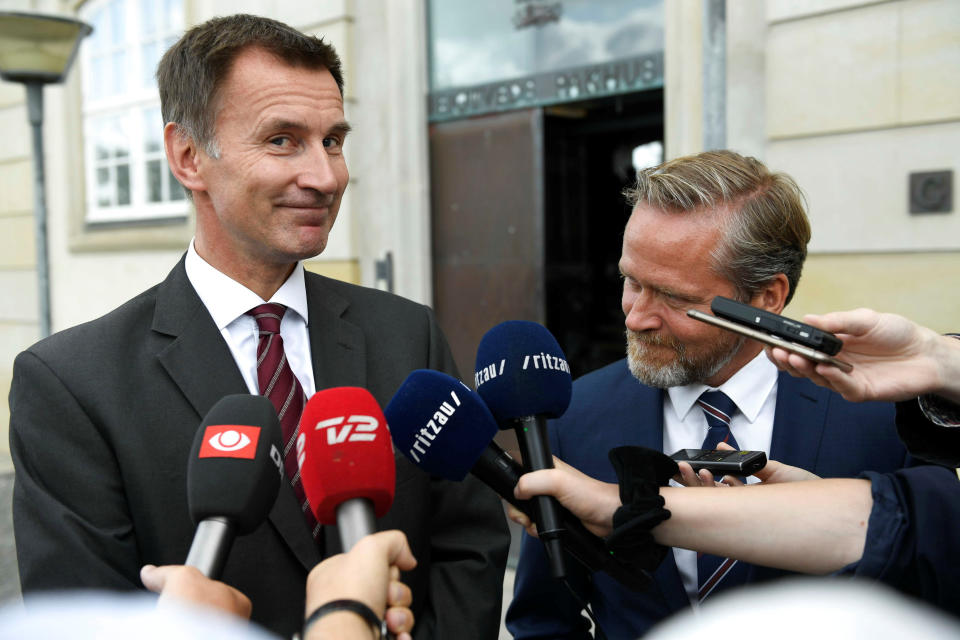 Foreign Secretary Jeremy Hunt speaking to reporters in Denmark (Reuters)